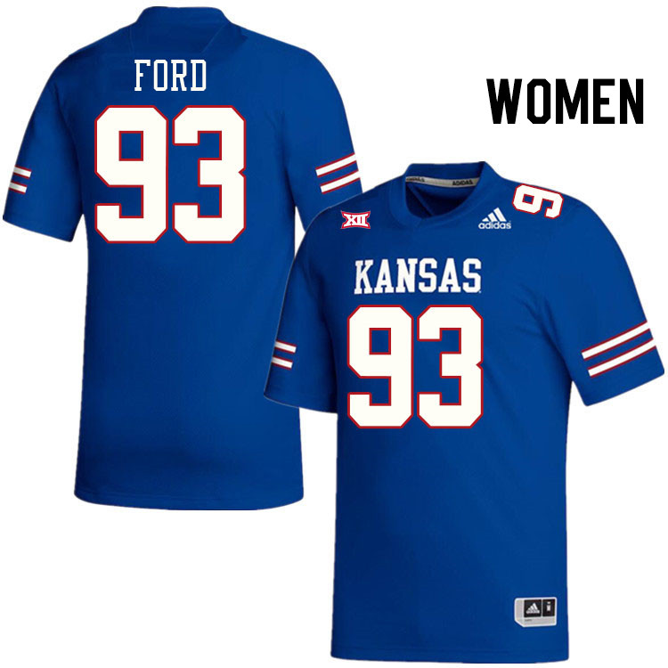Women #93 Maxwell Ford Kansas Jayhawks College Football Jerseys Stitched Sale-Royal